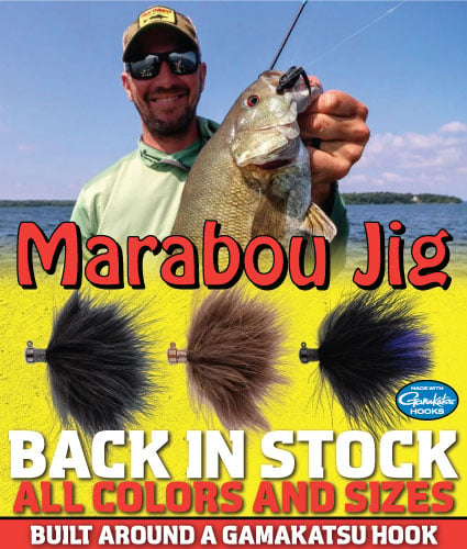 Northland Fishing Tackle Marabou Jig, back-in-stock for summertime smallmouth fishing.