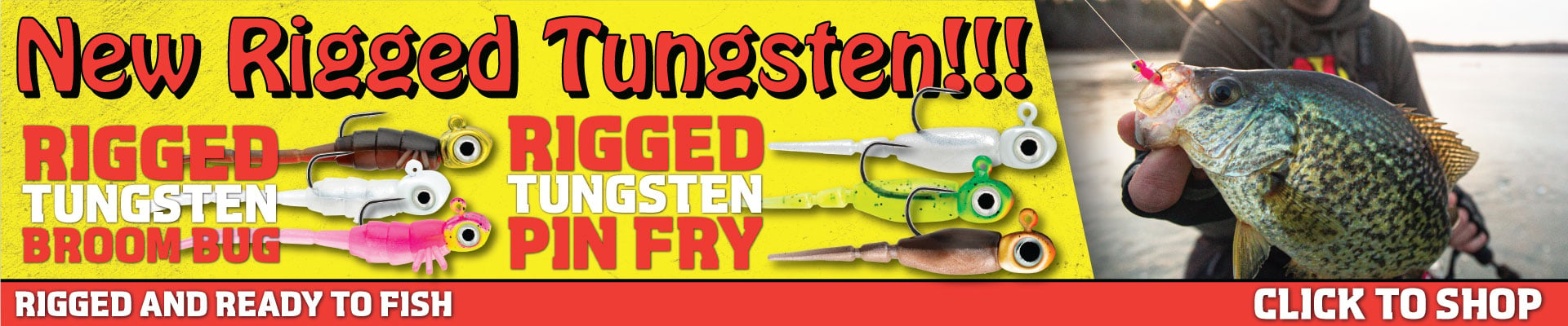 NEW Northland Fishing Tackle Rigged Tungsten ice fishing jigs, Broom Bug and Pin Fry jigs are ready for pan fishing.